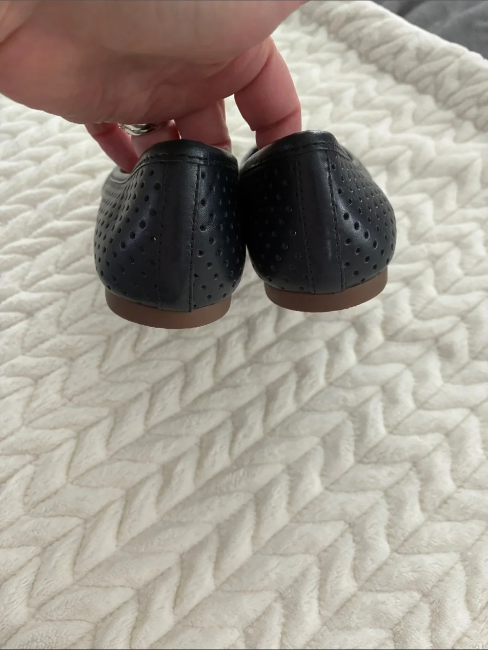Tory Burch Black Perforated Logo Ballet Flats with Gold Emblem